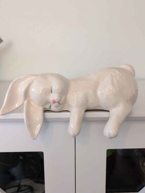 Ceramic Sleeping Bunny Figurine Shelf Sitter